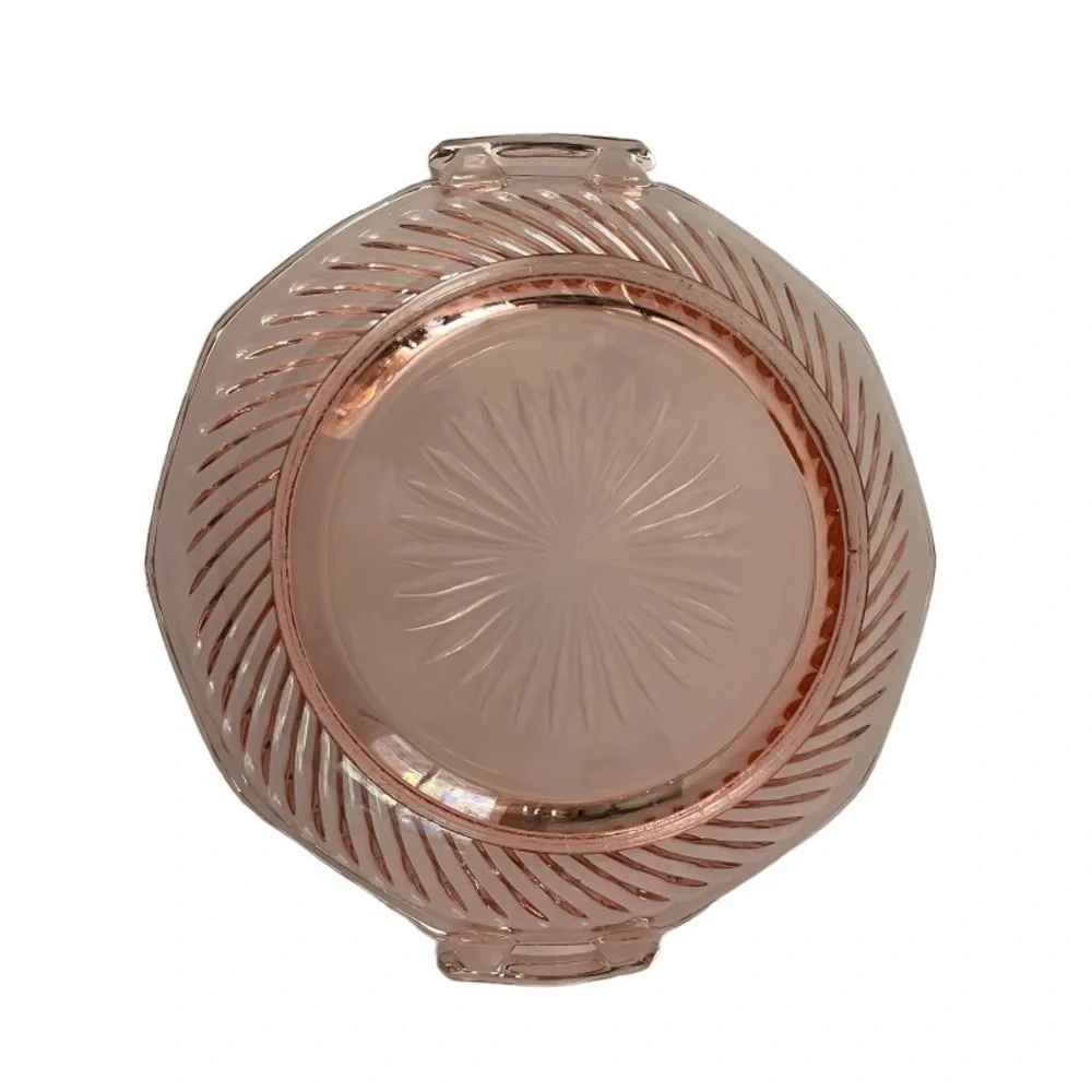 Vintage Imperial Glass Twisted Optic Handled Pink Depression Glass Serving Dish